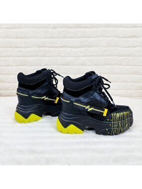 Anthony Wang Dated Black Yellow Hidden Wedge Platform Sneakers Rib Tread Design